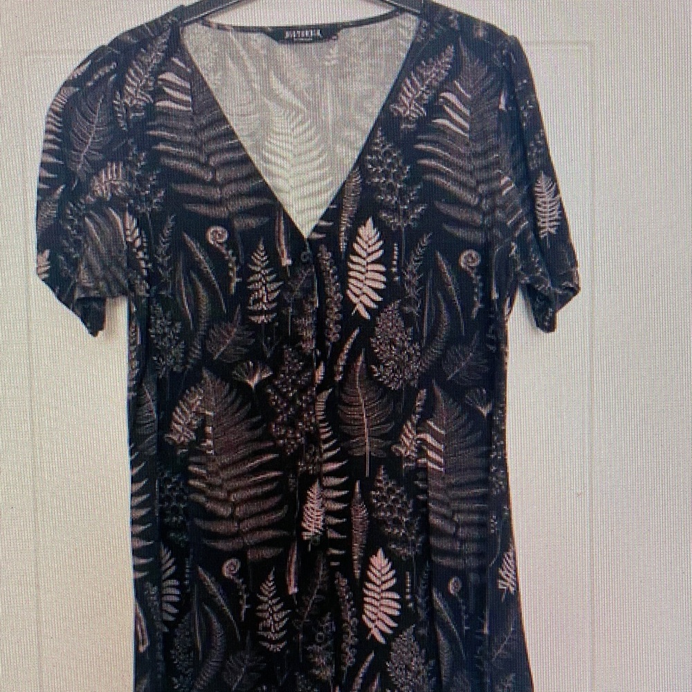 Botkier Black and Gray Fern Print Midi Dress